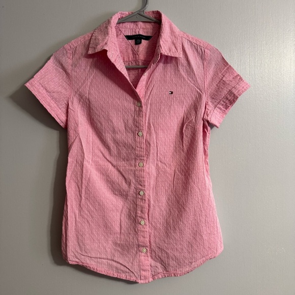 3/$32 Tommy Hilfiger Pink White Short Sleeve Button Shirt Size XXS - Picture 5 of 5